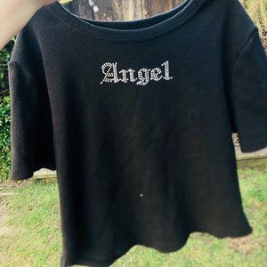 Angel Crop Top - Black Shirt - Cropped - XL - Brand New - homegirl society